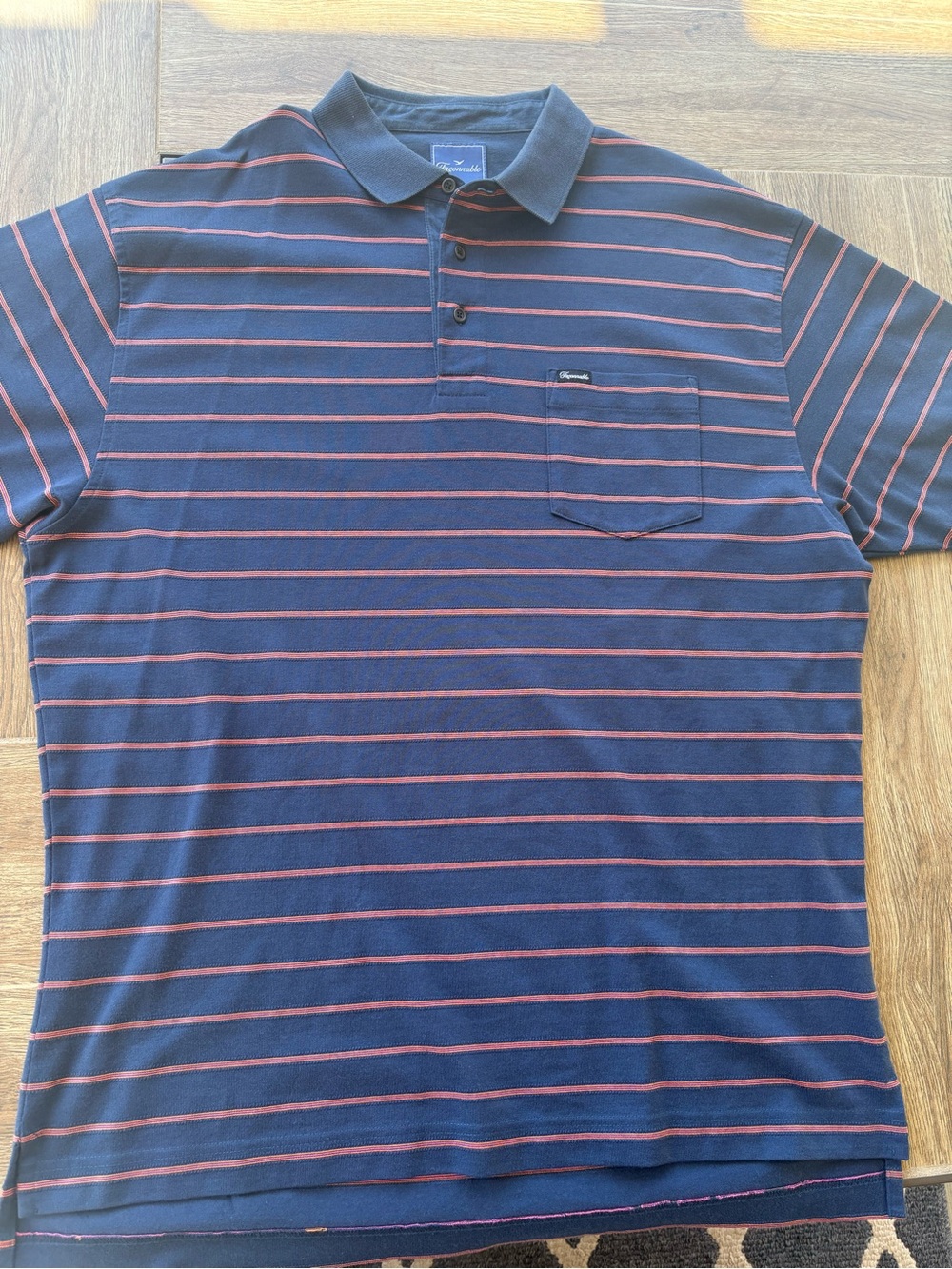 Façonnable Men's Navy & Red Striped Polo Shirt size Large